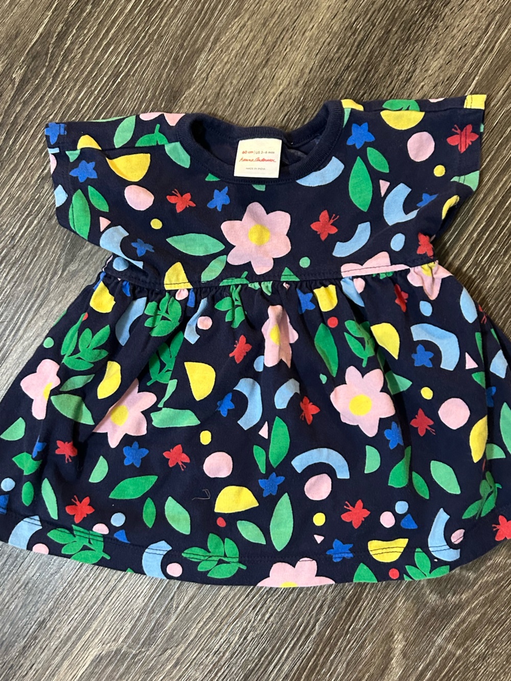 Hanna Andersson Floral Navy Dress with Colorful Print Size 3-6 Months Cotton